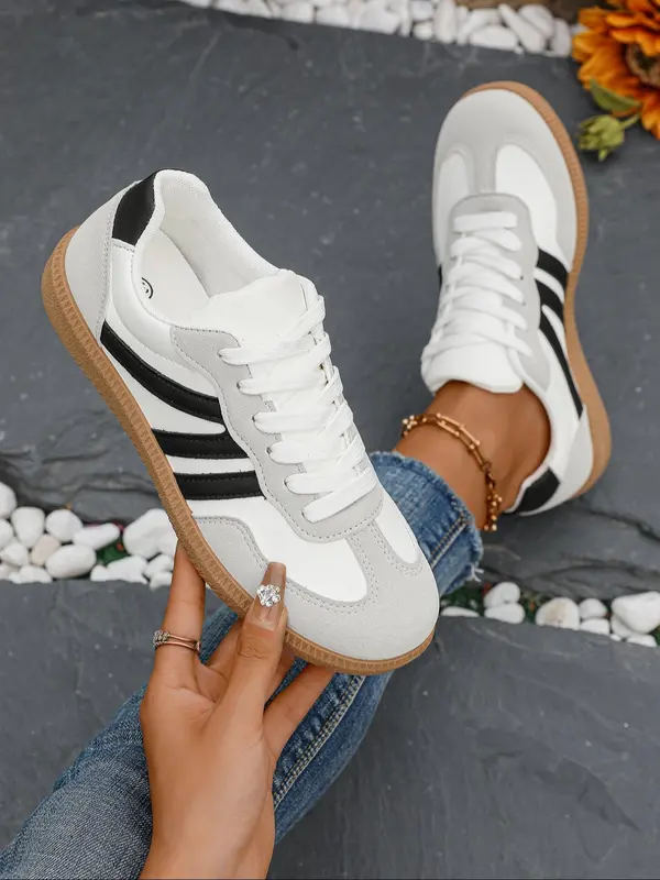 Women's Fashionable Lace Up Low Top Sneakers, Casual Comfortable Sports Shoes for Daily Wear, Non-slip Sneakers for Women & Girls, Trainer Shoes, Athletic Shoes 5