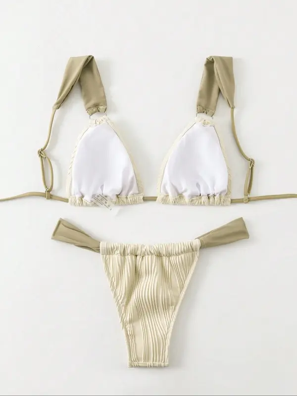 Women's Solid Color Bikini Set, Fashion Chic Sexy Swimsuit for Beach Holiday Vacation, Ladies Swimwear for All Seasons 1
