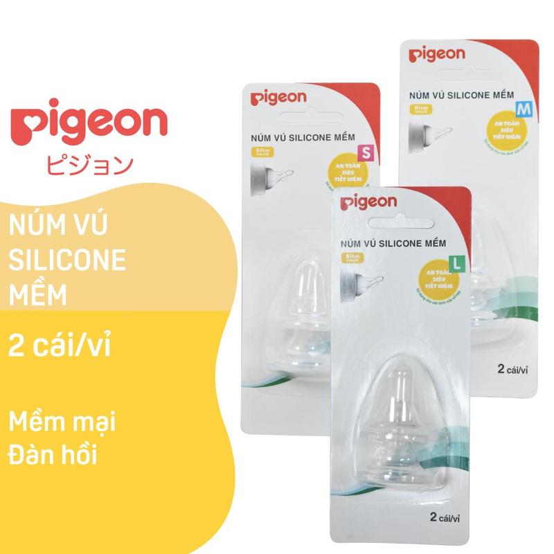 Núm Ty Cổ Hẹp Silicone Mềm Pigeon 2 cái vỉ - Bình sữa & phụ kiện cho bé