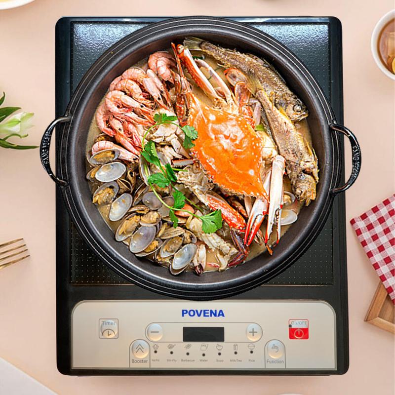 Bếp điện từ Povena 21 cao cấp tặng kèm nồi lẩu 28cm - Công suất 2000W - 7 chức năng nấu- Bảo hành 12 tháng Bếp Từ