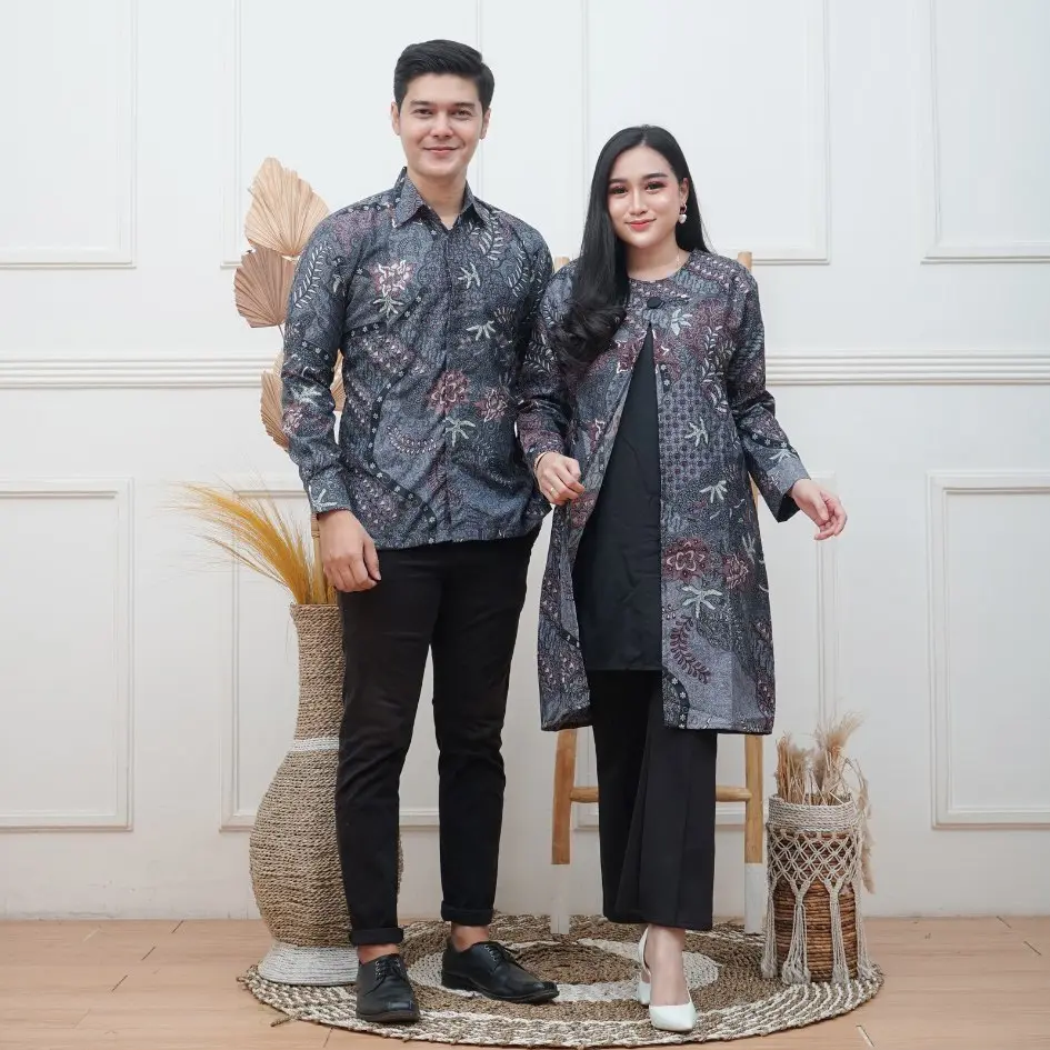 Lakshmi Batik Kemeja Batik Pria Modern Atasan Tunik Wanita Modern Lengan Panjang Motif Jasmine Full Furing M sampai 5L Katun Baju Pasangan Celana