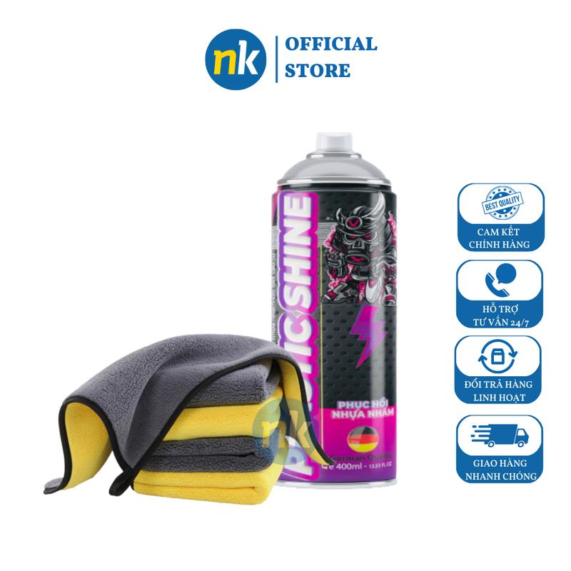 Chai xịt phục hồi nhựa nhám, nhựa đen, dưỡng đen dàn nhám Sprayking Plastic Shine 400ml, dàn áo phai màu, chọn kèm khăn vàng Sơn