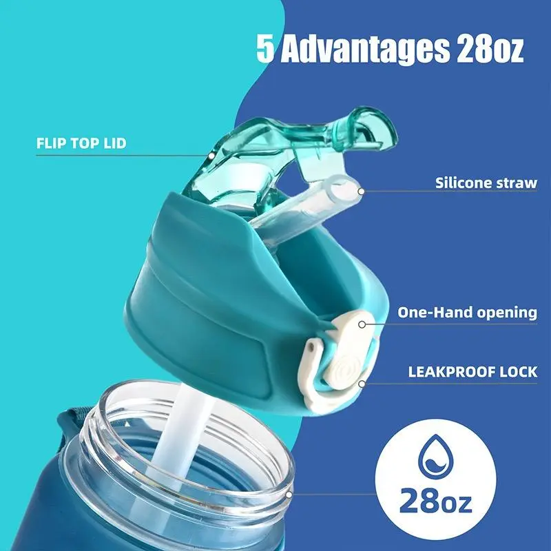 800ML Sports Water Bottle, 1 Count Portable Large Capacity Water Bottle with Straw & Handle, Drinking Cup for Home Office School Outdoor, Drinkware 3