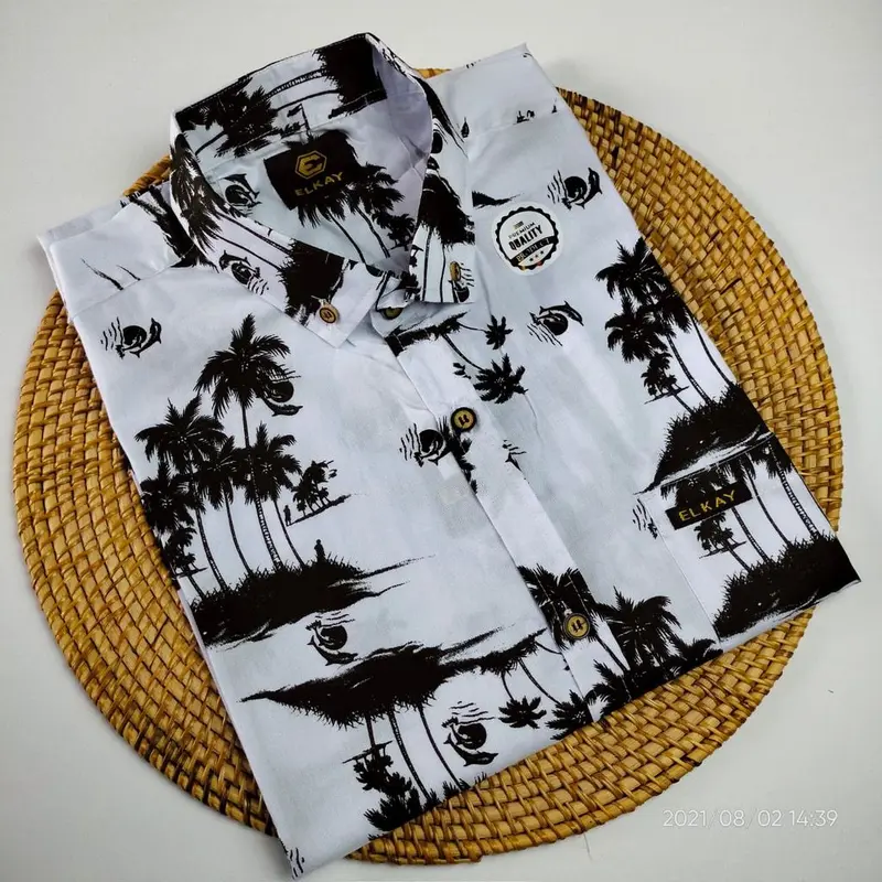kemeja motif pria lengan pendek Daun Katun 6
