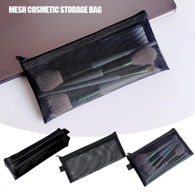 Black Mesh Cosmetic Bags Outdoor Black Zipper Bag Transparent Travel Organizer Large Capacity Comestic Bag 1