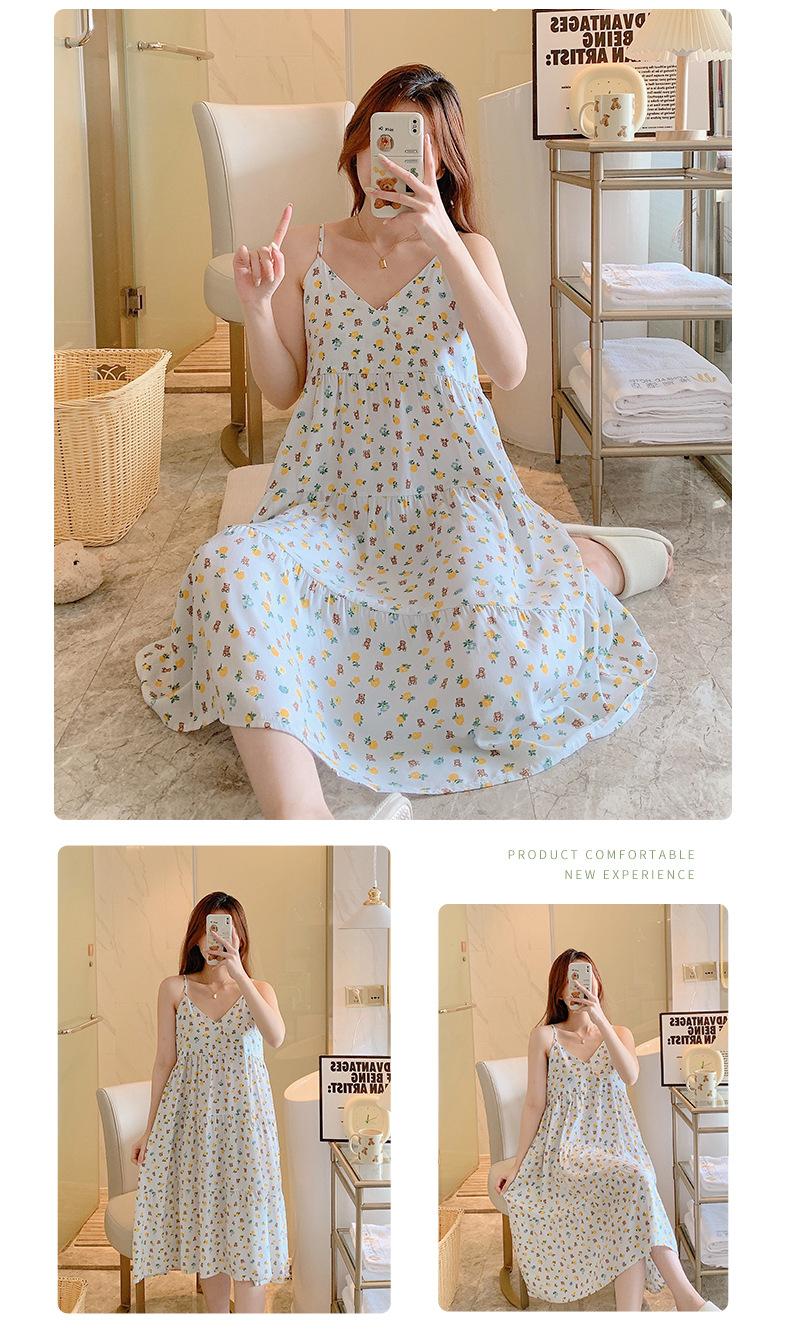 Product Introduction of Summer 2024 New Suspender Nightdress Women's Pure Desire Style Thin Poplin Pajamas Home Wear Sweet for Outer Wear Artificial Cotton Midi Dress 19