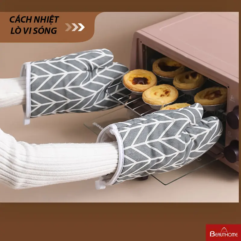 Găng tay chống nhiệt Găng tay nhà bếp làm bánh chống nóng chất Vải Thô Trần Bông 2 Lớp bền đẹp 0