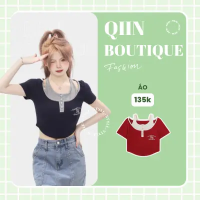 Áo Croptop Nữ Tay Ngắn Cổ Giả Yếm Phong Cách Trẻ Trung Thời Trang Cá Tính A54 [QIIN BOUTIQUE]