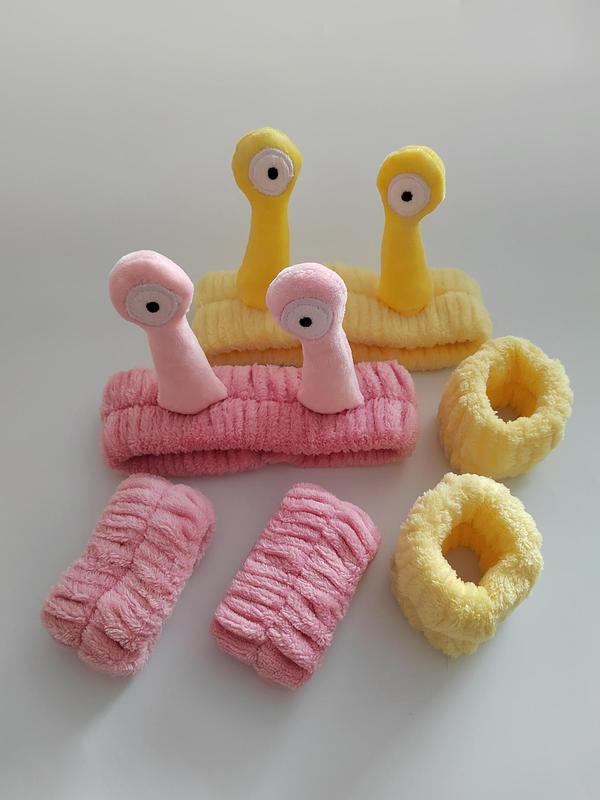 Cute Snail Tendons Hair Band & Wristband Set, for Face Wash/ Makeup, Hair Accessories for Women & Girls 3