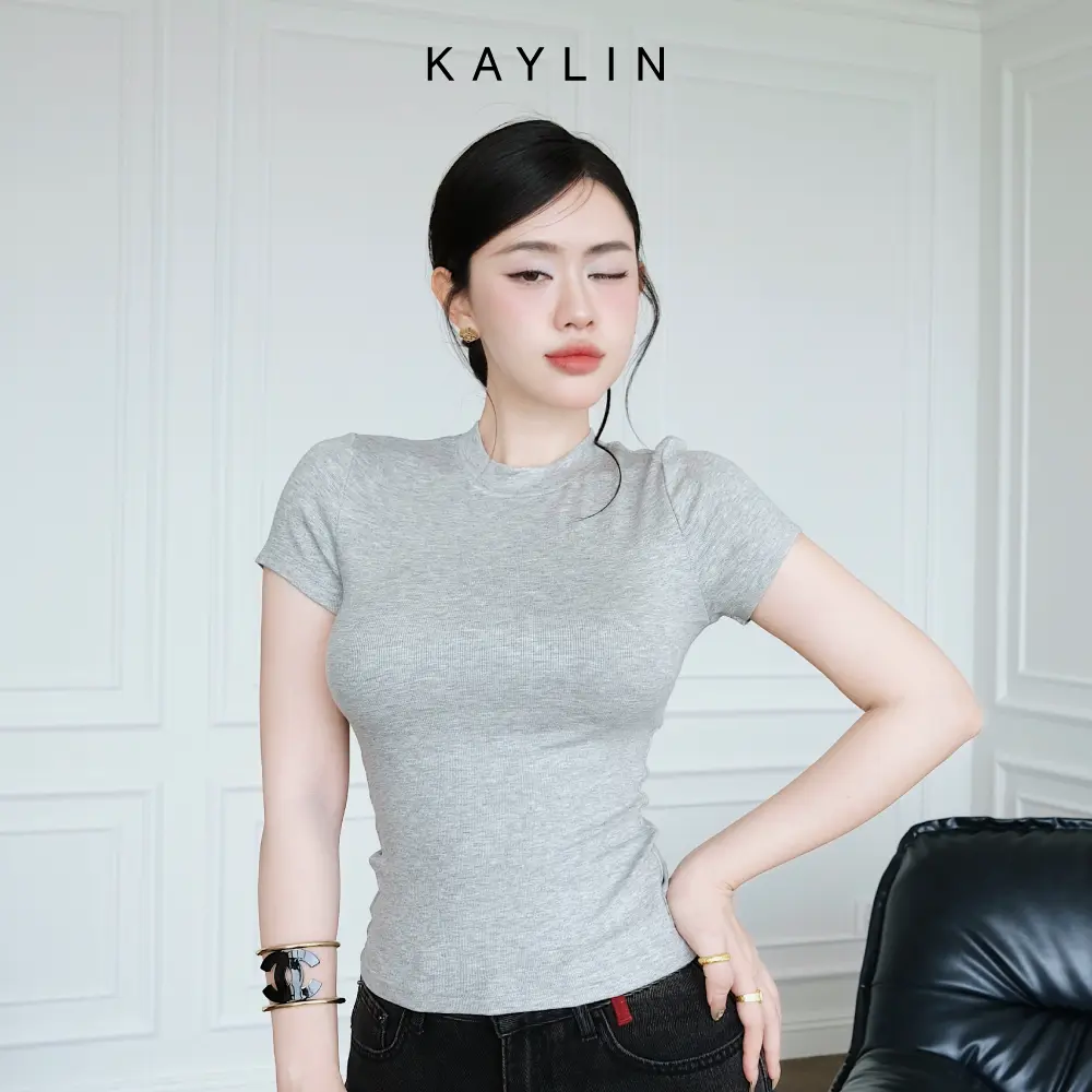 Áo thun nữ Basic chất gân form ôm body Cổ Tròn phong cách mát mẻ KAYLIN - N2116 Women Top | BigBuy360 - bigbuy360.vn