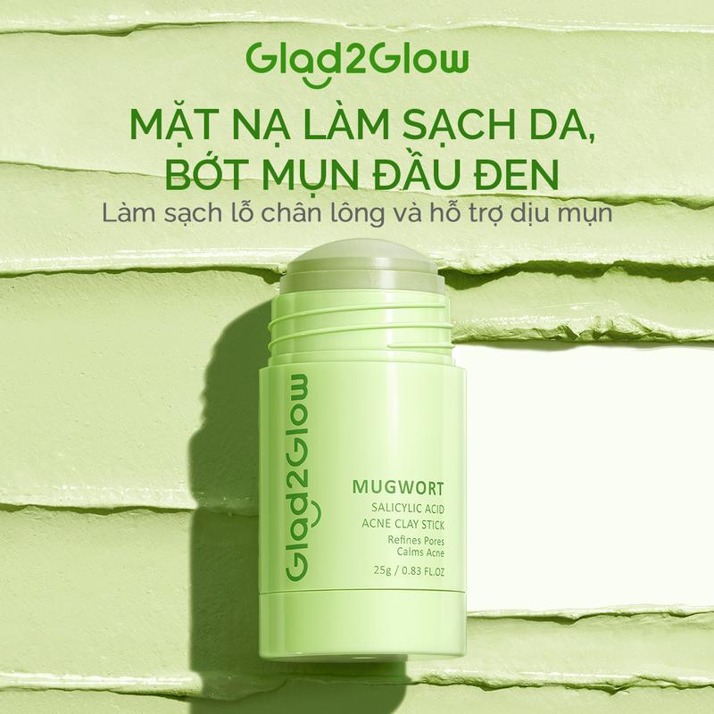 Glad2Glow Thanh lăn mặt nạ đất sét ngải cứu chứa BHA hỗ trợ cải thiện lỗ chân lông, mụn đầu đen Glad2Glow  [G2G] 25g