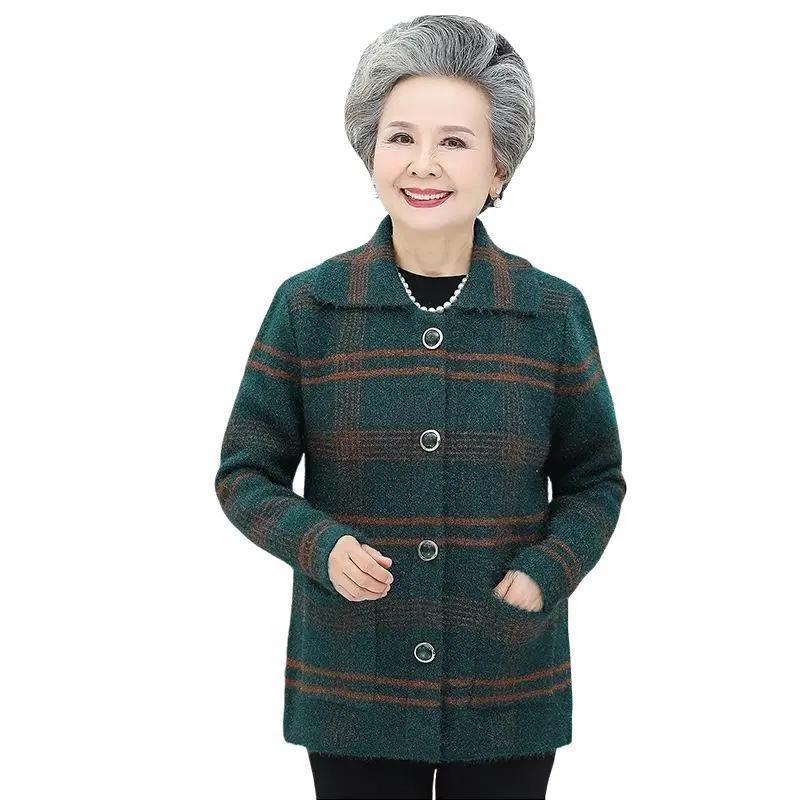 Áo khoác dạ kẻ trung niên Nữ cao cấp cho người già người cao tuổi làm quà tặng bà tặng mẹ dịp lễ tết Jacket Nhung Kem Jean Kaki Jean Kaki Jean Kaki Có Cổ