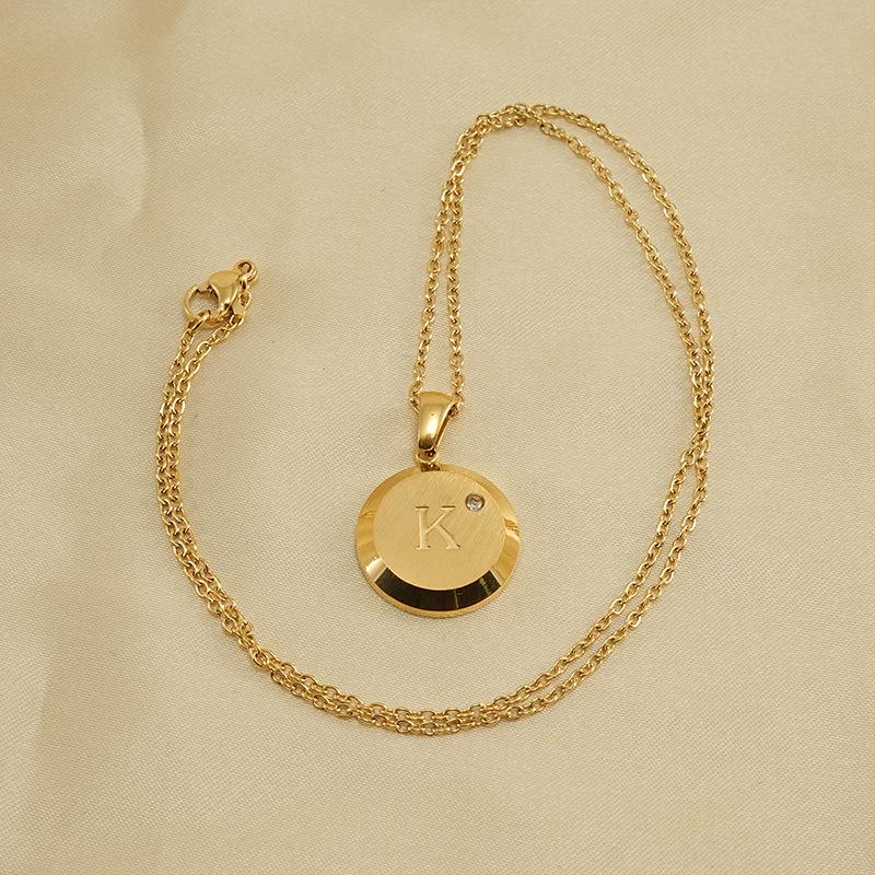 Product Introduction of INS Stainless Steel 26 Beaded Letter-Printing Necklace Female 18K European and American round Simple English Titanium Steel Pendant Jewelry 4