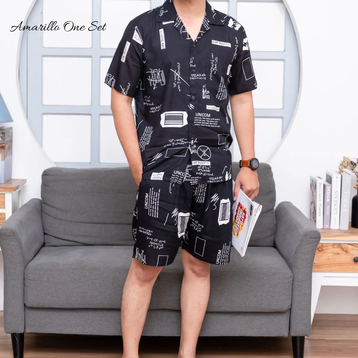 Set Kemeja Hawaiian Printing | Kemeja Oneset | Pajamas Pria | Oneset Rayon | Hawaian Set | Oneset Amarilo Katun Motif