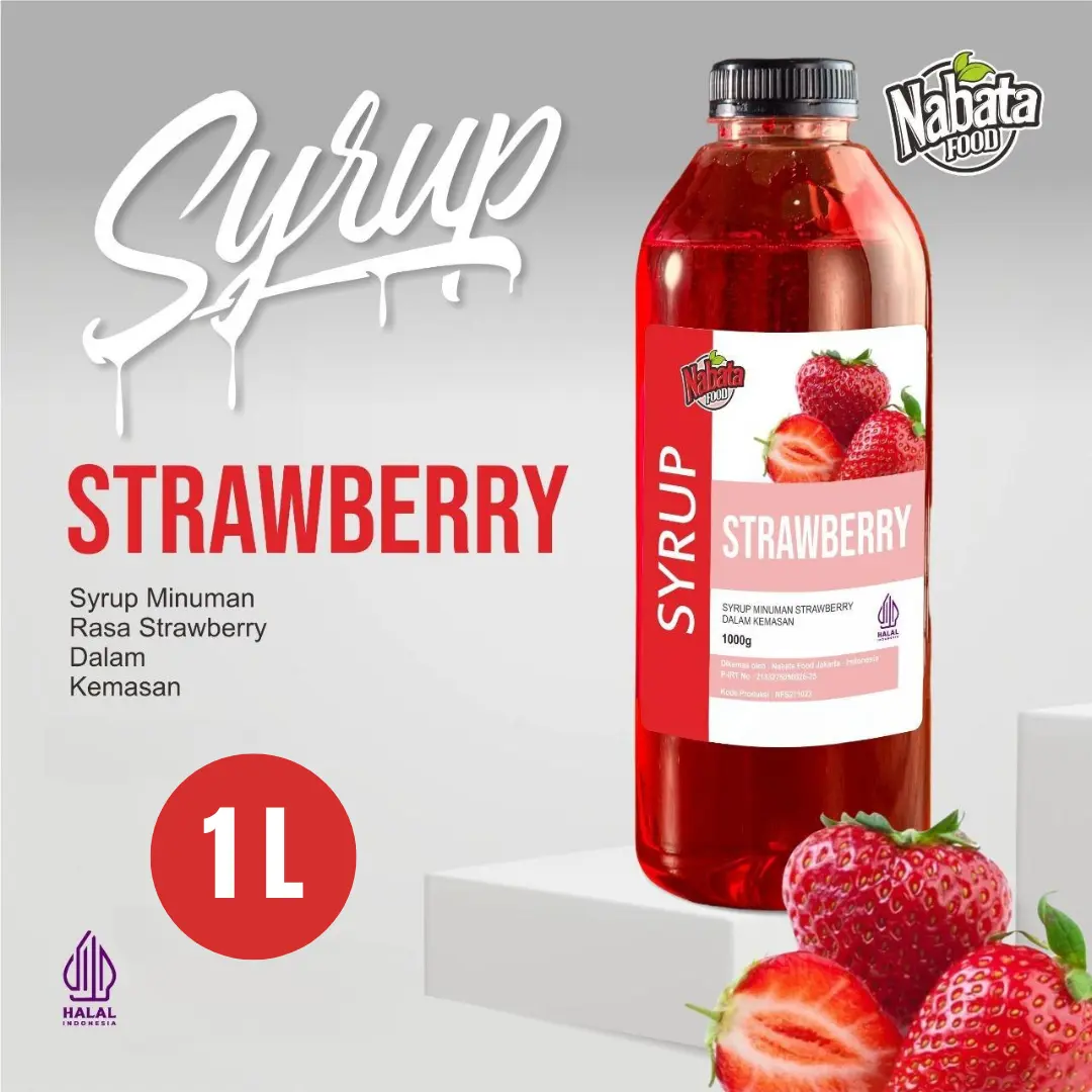 Nabata Food Sirup Stoberi Premium 1Liter I Syrup Strawberry Botol
