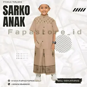 SET SARKO SARUNG INSTAN DAN BAJU KOKO ANAK LAKI LAKI USIA 2-10 TAHUN MOTIF BORDIR DIAMOND LAYANG MUSLIM LENGAN PENDEK - Koko Coksu + Sarung Coksu, M 2-3 TAHUN ( MAX BB 13 KG)