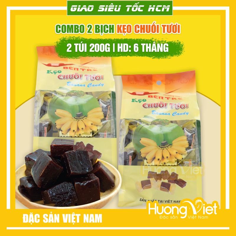  Combo 2 bịch kẹo chuối tươi Bến Tre 200gr kẹo chuối nước cốt dừa miền Tây bánh kẹo Tết 