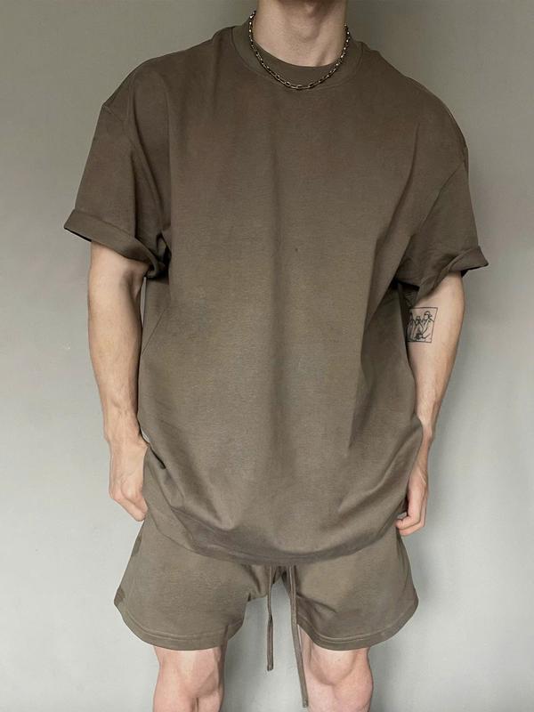 Bộ quần áo short ngắn tay sương mù phù hợp với nam giới mùa hè dáng rộng giản dị, áo thun thể thao cotton nguyên chất dành cho cặp đôi bodo nam nu 5