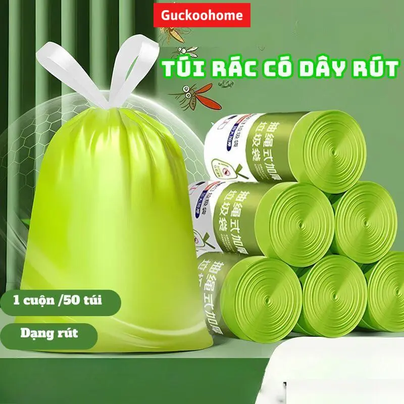 [COMBO 5 ]Túi Đựng Rác Có Dây Rút GuckooHome, 50 Túi Chất Liệu Dẻo Dai Chắc Chắn Xua Đuổi Côn Trùng túi đựng giác sinh học , Tự Phân Hủy tuirac  phanhuytuiracdayrut