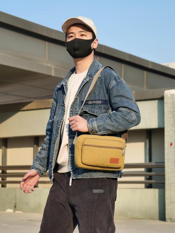 Men's Casual Solid Color Crossbody Bag, Fashionable Multi-layer Zipper Crossbody Bag for Daily Used, Casual Trendy Versatile High-quality Daily Commuting Bag 6