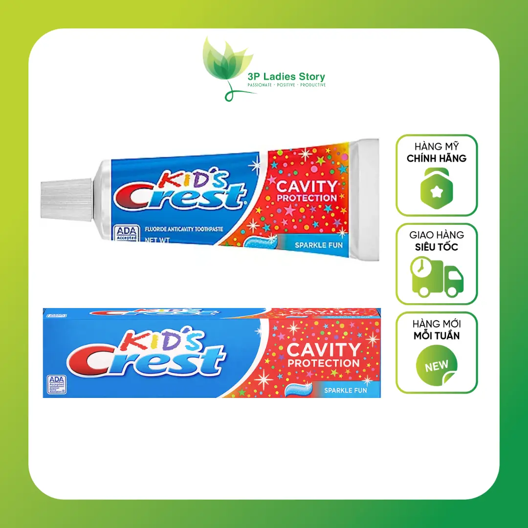KEM ĐÁNH RĂNG CHO BÉ - HẠT LẤP LÁNH Crest Kids' Toothpaste, Sparkle Fun, 130g (4.6 oz)
