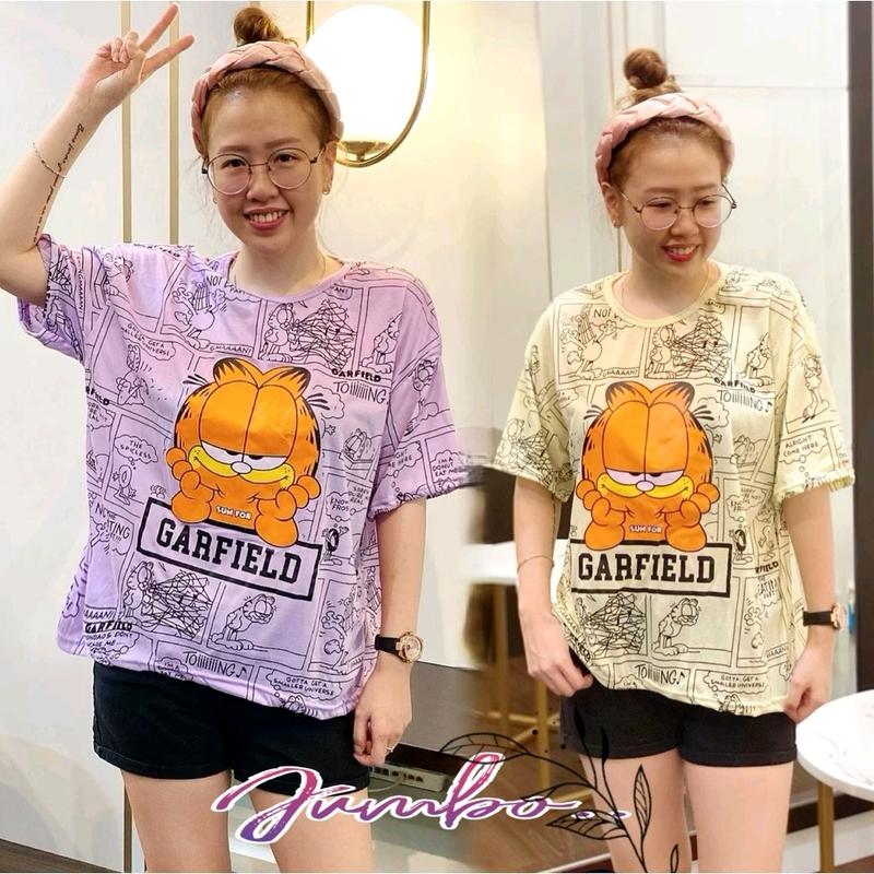 KAOS OVERSIZE WANITA KARAKTER KARTUN GARFIELD Atasan Baju Hitam Fit Kuning 2