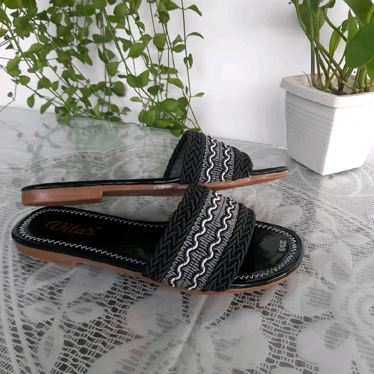 Dép lê Nữ Đế thấp ( 1cm ) Dép Lưới Nữ Hoa văn Thổ cẩm .Mã số LT
