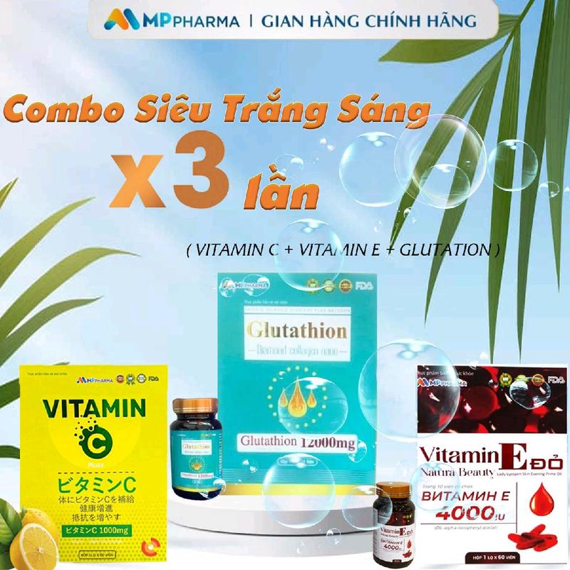 [G33b] [Miễn Phí Vận Chuyển] Combo Siêu Trắng - Vitamin E Đỏ, Vitamin C & Glutathione Collagen - Viên Uống Dưỡng Trắng Toàn Thân, Mờ Nám, Giúp Da Sáng Mịn, Căng Bóng - Tùng Dương MP