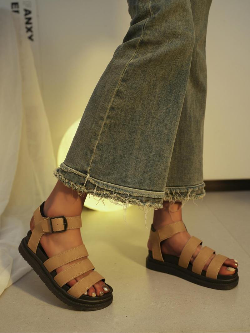 Product Introduction of Women's Fashionable Solid Color Gladiator Sandals, Casual Comfortable Flat Sandals for Summer, Lightweight Breathable Shoes for Daily Wear, Girl 2
