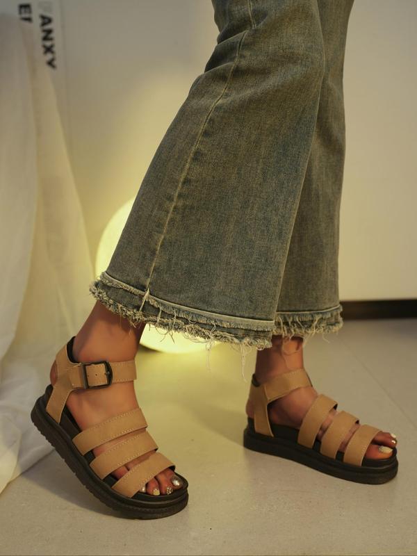 Women's Fashionable Solid Color Gladiator Sandals, Casual Comfortable Flat Sandals for Summer, Lightweight Breathable Shoes for Daily Wear, Girl 1