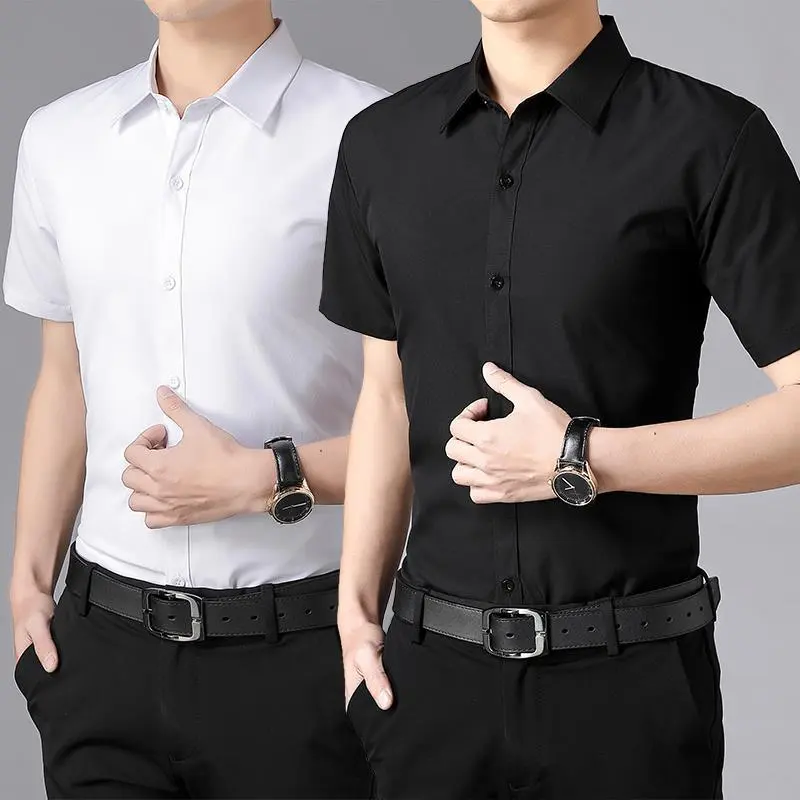 Kemeja Lengan Pendek, Ketibaan Baru Musim Panas, Rekaan Menyegarkan, Baju Hitam Nipis, Slim Fit, Sut Perniagaan, Lengan Panjang, Sesuai untuk Kerja Lelaki, Baju Putih