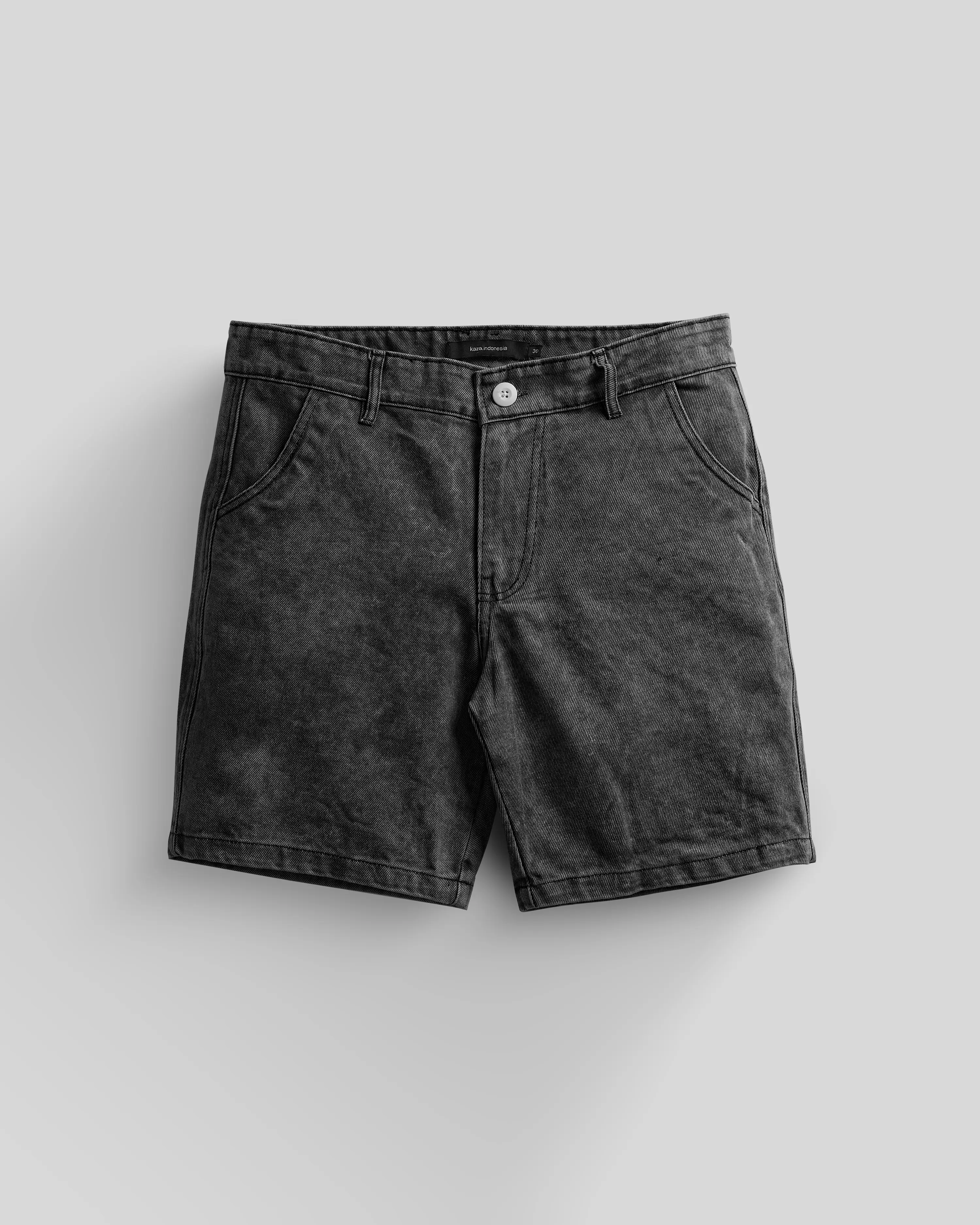 Kaza Indonesia - Celana Pendek Warna "Stone Wash Blackwash" Basic Polos Santai Material Katun Twill Fit Body