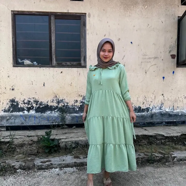 Gamis Midi Dress Rempel Ruffle Susun Crinkle Airflow Premium Muslim Wanita Nyaman Panjang Balon Variasi Remaja Motif Kondangan Gaun Lebaran 6