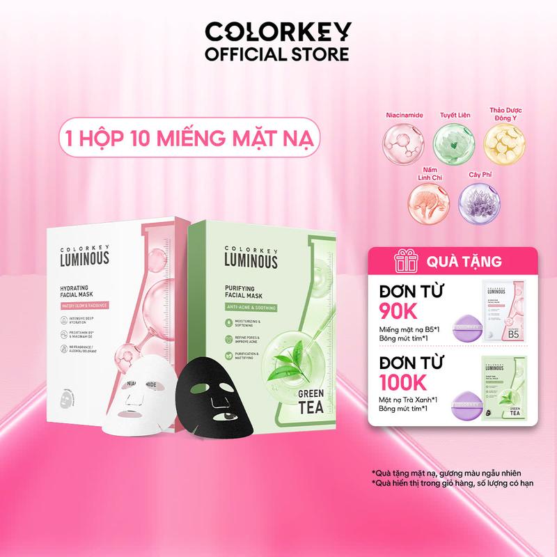 [DEAL HOT] 1 HỘP Mặt Nạ Giấy COLORKEY LUMINOUS Hỗ Trợ Cấp Ẩm PHIÊN BẢN NÂNG CẤP MỚI 10 miếng/hộp