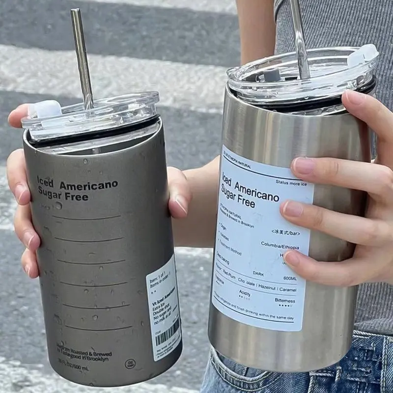 Tumbler Tumblr Tumber botol minum Stainless Steel americano good morning 600ml 350ml sedotan