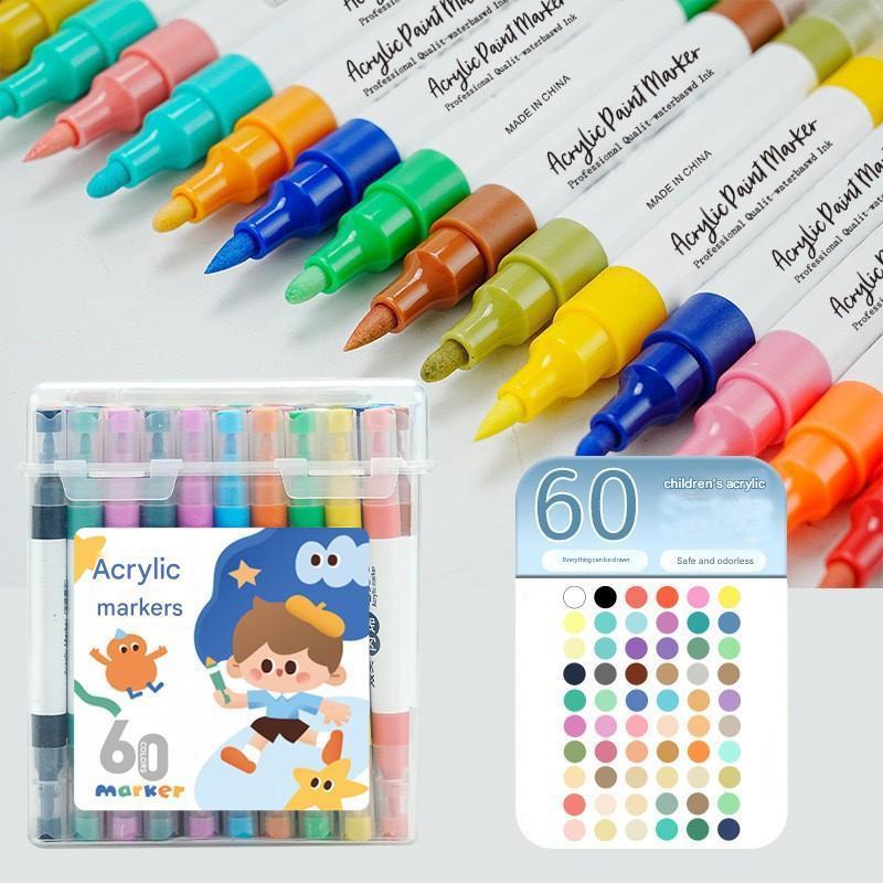 Product Introduction of Double-ended Acrylic Marker Pen Set, 60pcs/set Watercolor Marker Pen, Art Marker Pen for Students, Office, Dormitory, School 0