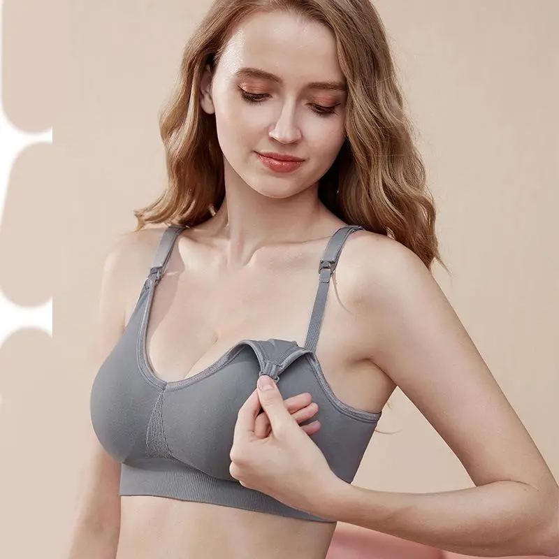 Maternity Bra No Underwire Front Closure Plus Size Nursing Bra Adjustable Push-Up Anti-Sagging Breastfeeding Bra Underwear