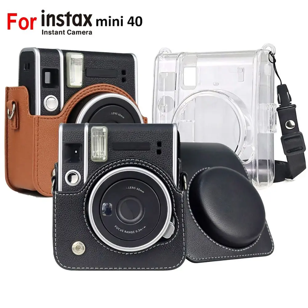 Adjustable Strap Instant Camera Case Perfect Fit Shockproof Portable Storage Bag Retro PU Leather Photography Pouch for Fujifilm Instax mini 40 Travel