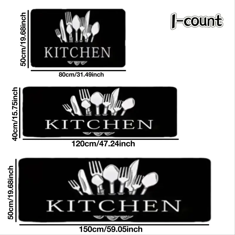 Letter & Cutlery Pattern Kitchen Floor Mat, 1 Count Non-slip Kitchen Mat, Comfortable Machine Washable Floor Mat for Home Laundry Room Bathroom Christmas Decor, Christmas Gifts, Christmas Decorations 1
