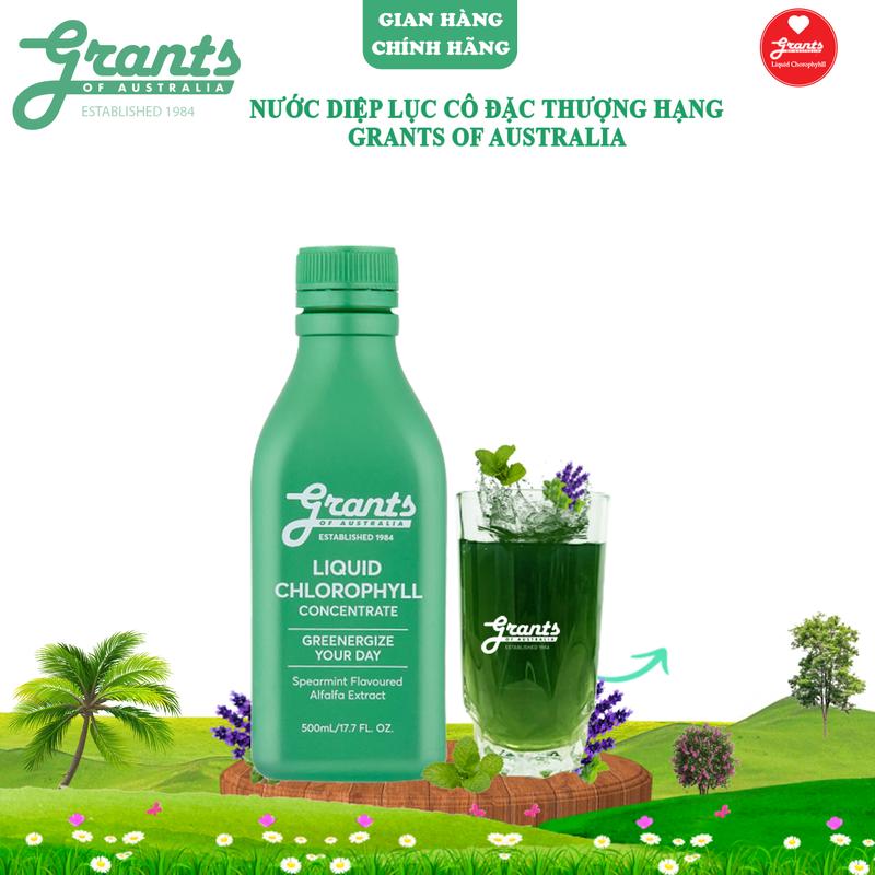 Nước diệp lục cô đặc Grants of Australia - Không chứa gluten, Không chứa GMO, Không đường, vị bạc hà thơm mát