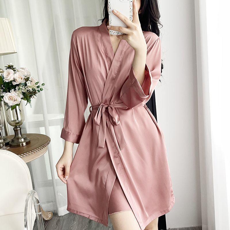 Áo Choàng Lụa Lạnh Mùa Hè, Bộ Sưu Tập 2024, Áo Choàng Tắm Khách Sạn, Áo Choàng Ngủ Buổi Sáng Bằng Lụa, Dáng Rộng, Phù Dâu, Phụ Nữ Gợi Cảm, Đồ Mặc Nhà Mỏng 5