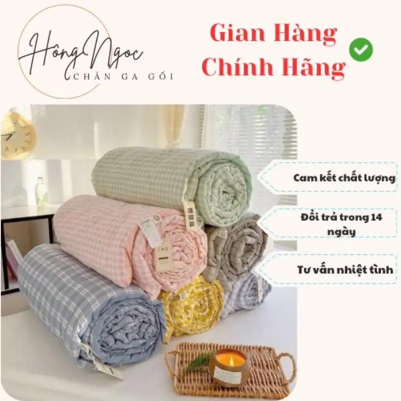 Chăn kẻ muji trần bông xuất nhật cao cấp