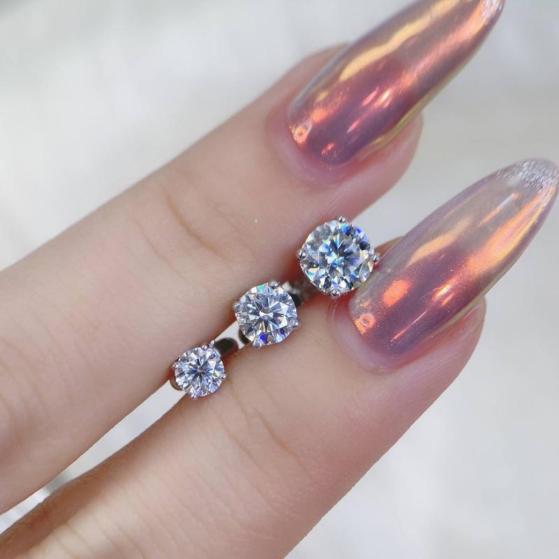 Bông Tai Nụ 4 Chấu Chuôi Vặn Bạc 925 Xi Kim Viên Chủ Đá Moissanite Kích Thước 4mm - 5mm - 6mm EX324 Hà Tuấn Jewelry