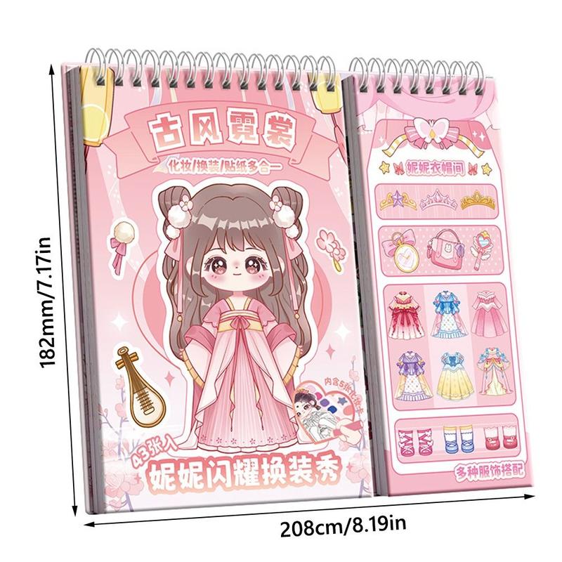 Creative Multicolor Dress Up Scene Stickers Stress Relief Papper Clothes Coloring Book Makeup Decals Clothes Coloring Makeup Dressing Stickers for Kids Adult 2