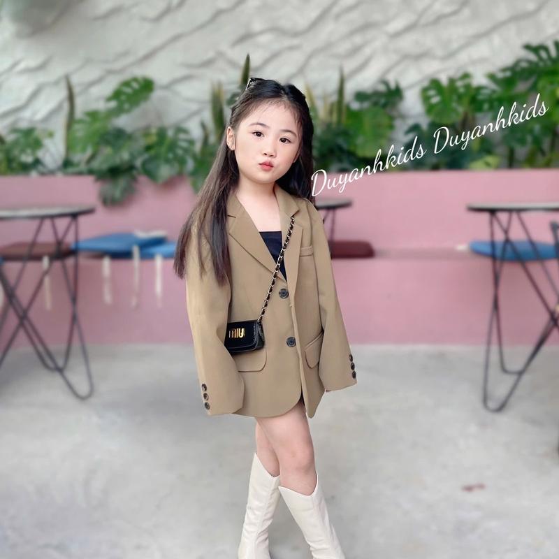 (Duyanhkids) Áo khoác blazer màu nâu tây hàng thiết kế cao cấp cho bé gái size 90-150