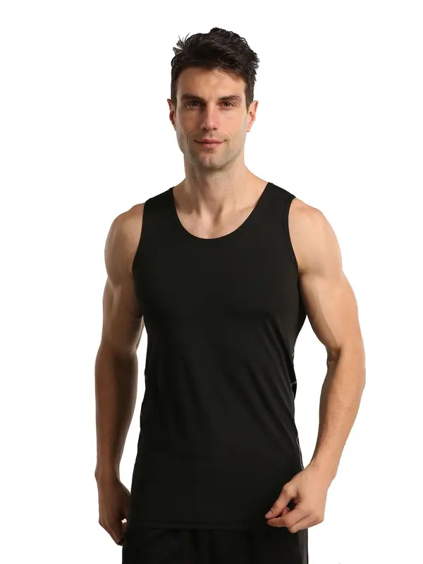 Men's 3pcs Solid Sports Vest, Casual Breathable Comfortable Sports Tank Top For Gym Workout Running, Sport & Outdoor Clothing For All Seasons, Tank Top 1
