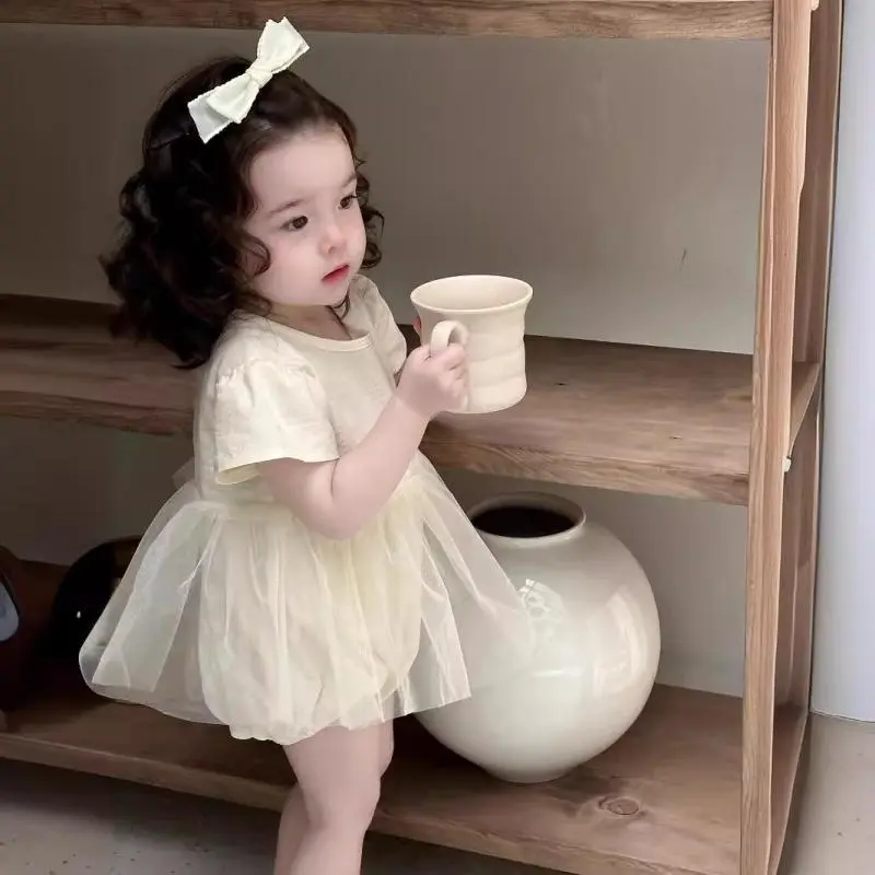 Áo Liền Quần Mỏng Mùa Hè Cho Trẻ Sơ Sinh, Áo Liền Quần Công Chúa Nhỏ Cho Bé Gái, Phổ Biến Cho Tiệc Sinh Nhật 100 Ngày Của Bé Gái, Trang Phục Tập Bò, Thích Hợp Cho Bé Gái
