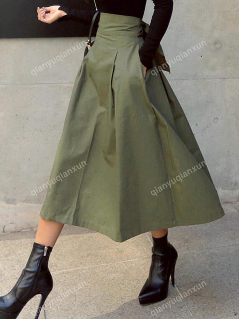 Product Introduction of New A-Line Skirt Umbrella Skirt Bow Women Day Big Swing Skirt Slim Waist Long Skirt Europe And The United States Four Seasons Fashion With All Solid Color Women Skirt Green Womenswear 17