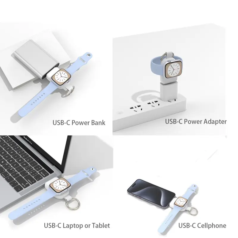 Portable Magnetic Wireless Charger, 1200mAh Keychain Power Bank with Indicator Light, Compatible with iWatch & AirPods Series 3