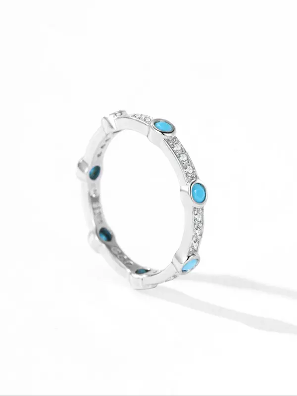 925 Sterling Silver Fashion Turquoise Decorated Ring, Elegant Jewelry for Women, Trendy All-match & Exquisite Jewelry for Birthday Gift 3